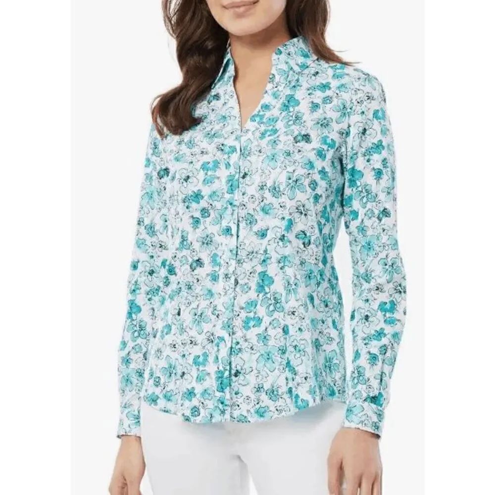 Jones New York Womens Collared 100% Cotton Button-Down Top S